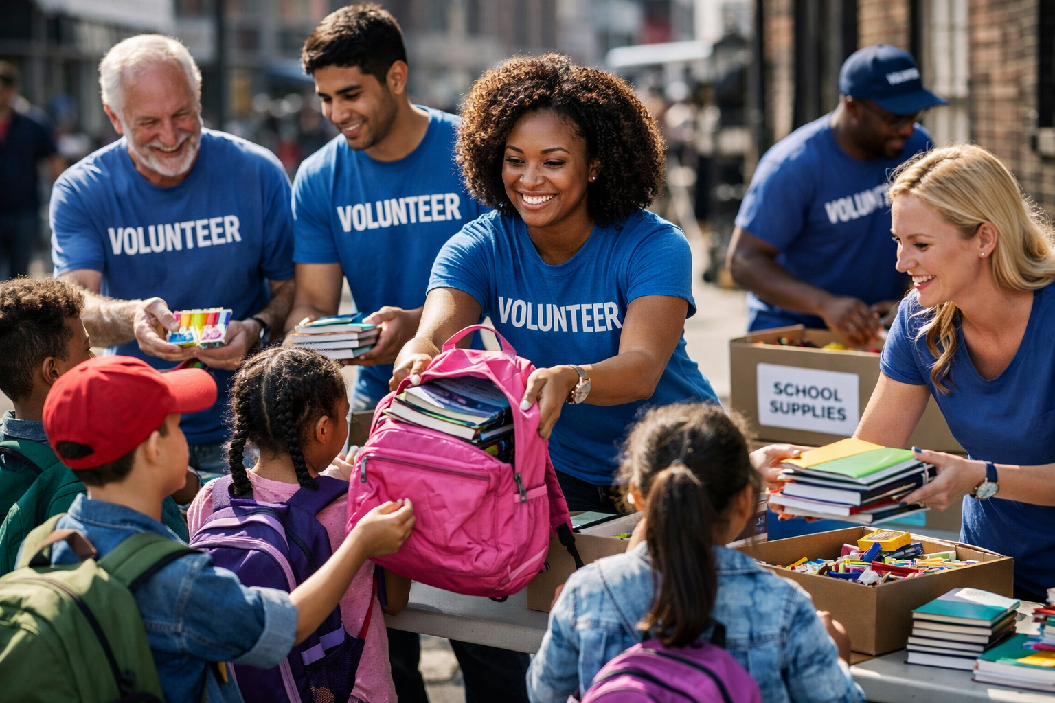 Volunteers distributing supplies